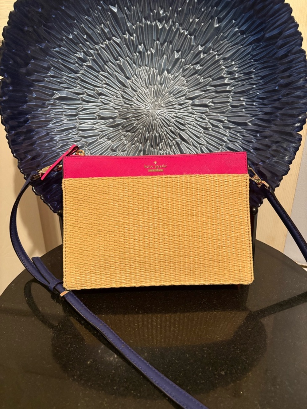 Kate Spade Cameron Street Straw Clarise Crossbody Bag w/Pink, Red-Orange, Indigo